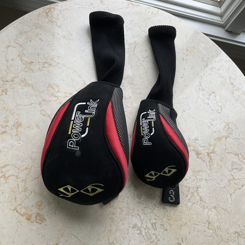 Snake Eyes Power Link 1 Driver & 3 wood Golf Head Covers Black Red Gold FLAWS - Picture 2 of 11